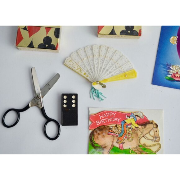 VINTAGE Junk Drawer Lot Playing Cards Sealed Scissors Fan Cards Domino - Picture 2 of 5